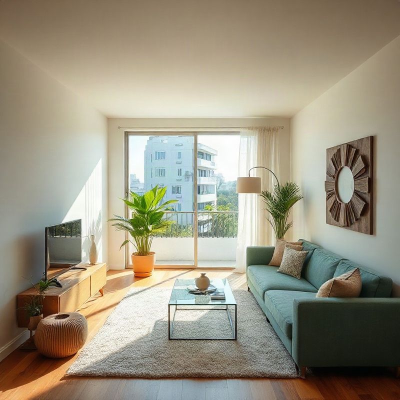 Living room and balcony of a residential apartment in Rio de Janeiro