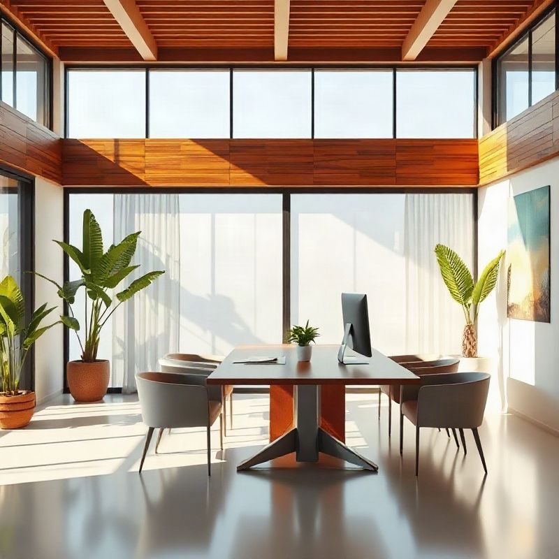 Consultation desk with an apartment floor plan and computer